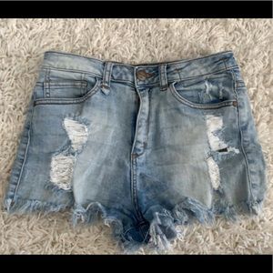 Distressed Light Wash Denim Cutoff Shorts Size M